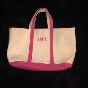 Vintage LL Bean Canvas Tote with Pink Trim - JWL Monogram